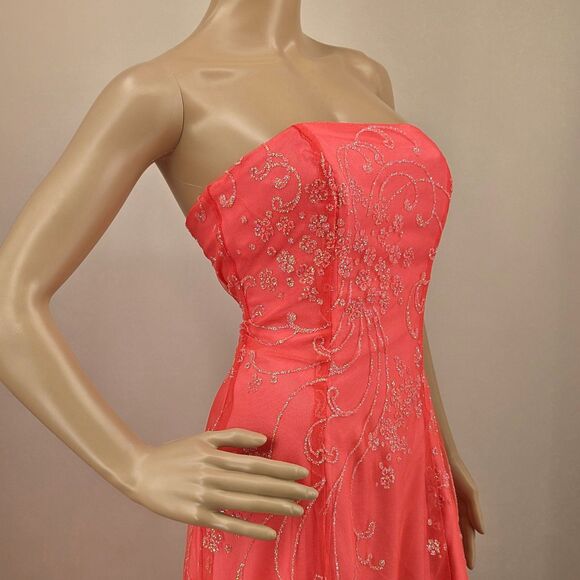 NWT Vintage Y2K Zum Zum Gown Prom Pink Netting Floral Glitter Size 3/4 - Picture 5 of 15